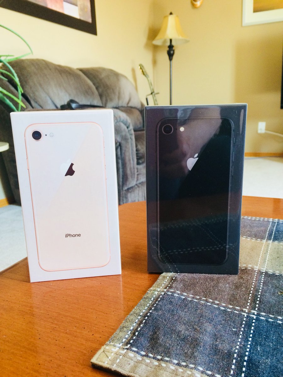 clintmich's tweet photo. @TELUS is pretty good to us:) 2 new iPhone 8s! My fiancé and I were due for an upgrade. The iPhone 5s we were using have been great phones, but it’s sure nice to be offered a couple new toys for signing a new contract. Thanks Telus! #iPhone8 #newcell #Thankful #Telus https://t.co/rO9OWW8IW2