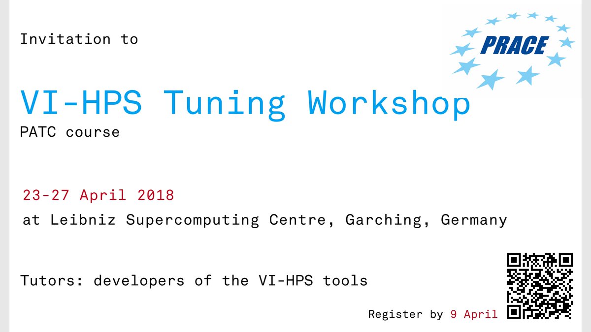 IT4Innovations's tweet image. #Invitation to the VI-HPS Tuning Workshop, organized jointly by Virtual Institute - High Productivity Supercomputing, @LRZ_DE & us at LRZ in Garching (Germany): events.prace-ri.eu/event/648/ Register by 9 April. #programmingtools #HPC