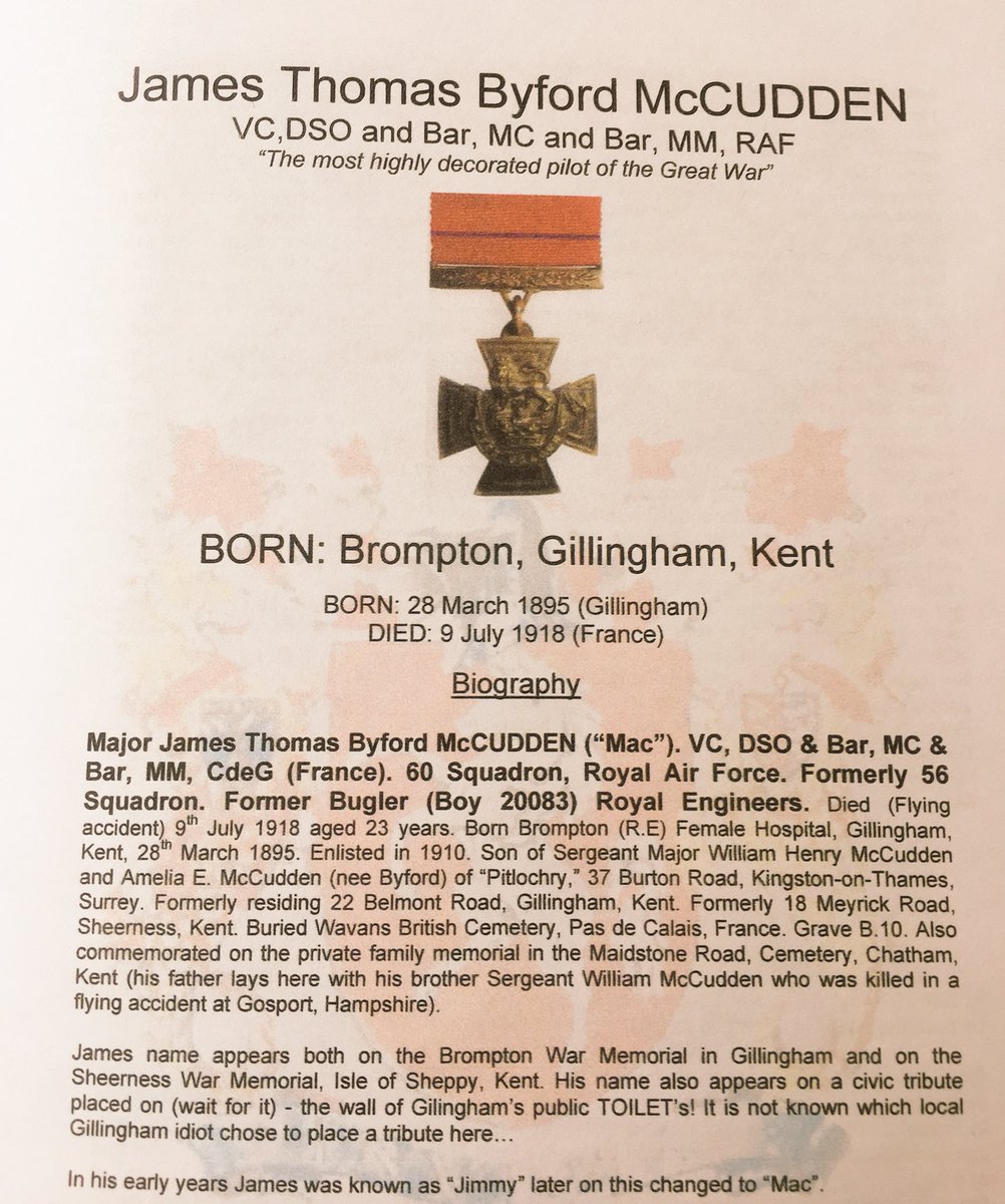CorpsColRE's tweet photo. Looking forward to 12 April 18 when James McCudden VC DSO* MC* MM will be remembered outside the @REMuseum by @medway_council @BritishArmy @RoyalAirForce @Proud_Sappers #courage #distingished #sacrifice https://t.co/hHdtV2LMJW