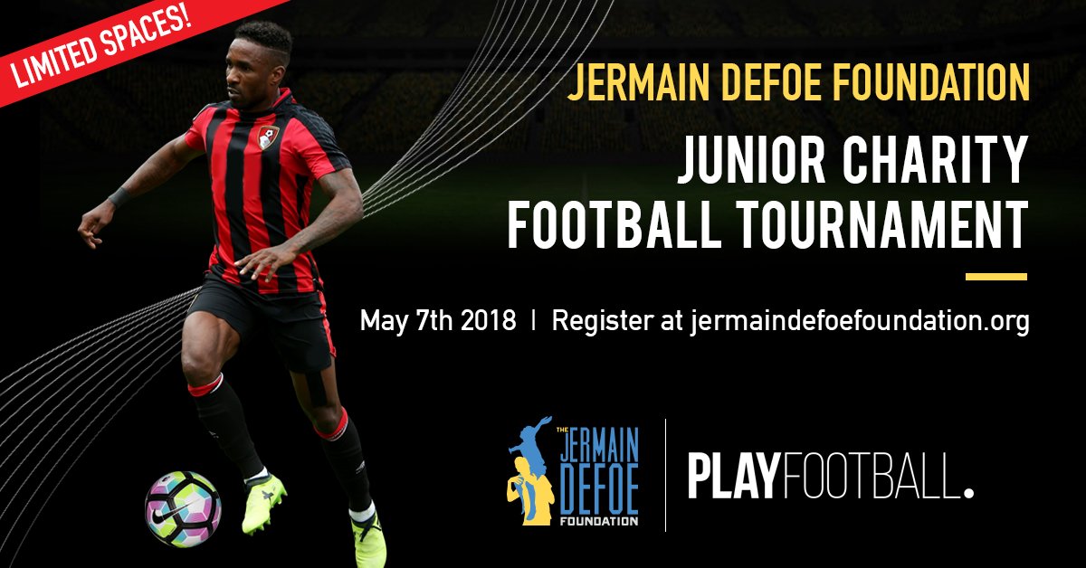 JermainDefoeFdn's tweet photo. β½ π₯ Team slots are filling up FAST for this year's Junior Charity Football Tournament on Bank Holiday Monday 7th May!
Register your team: ππ½ https://t.co/JPkZBZmGKp
#JD18 #JDFCup #charityfootball https://t.co/O9imwxH14T