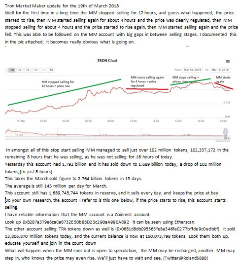 RolandS888's tweet photo. Tron Market Maker update for the 19th of March 2018 https://t.co/fos0XAArwp
