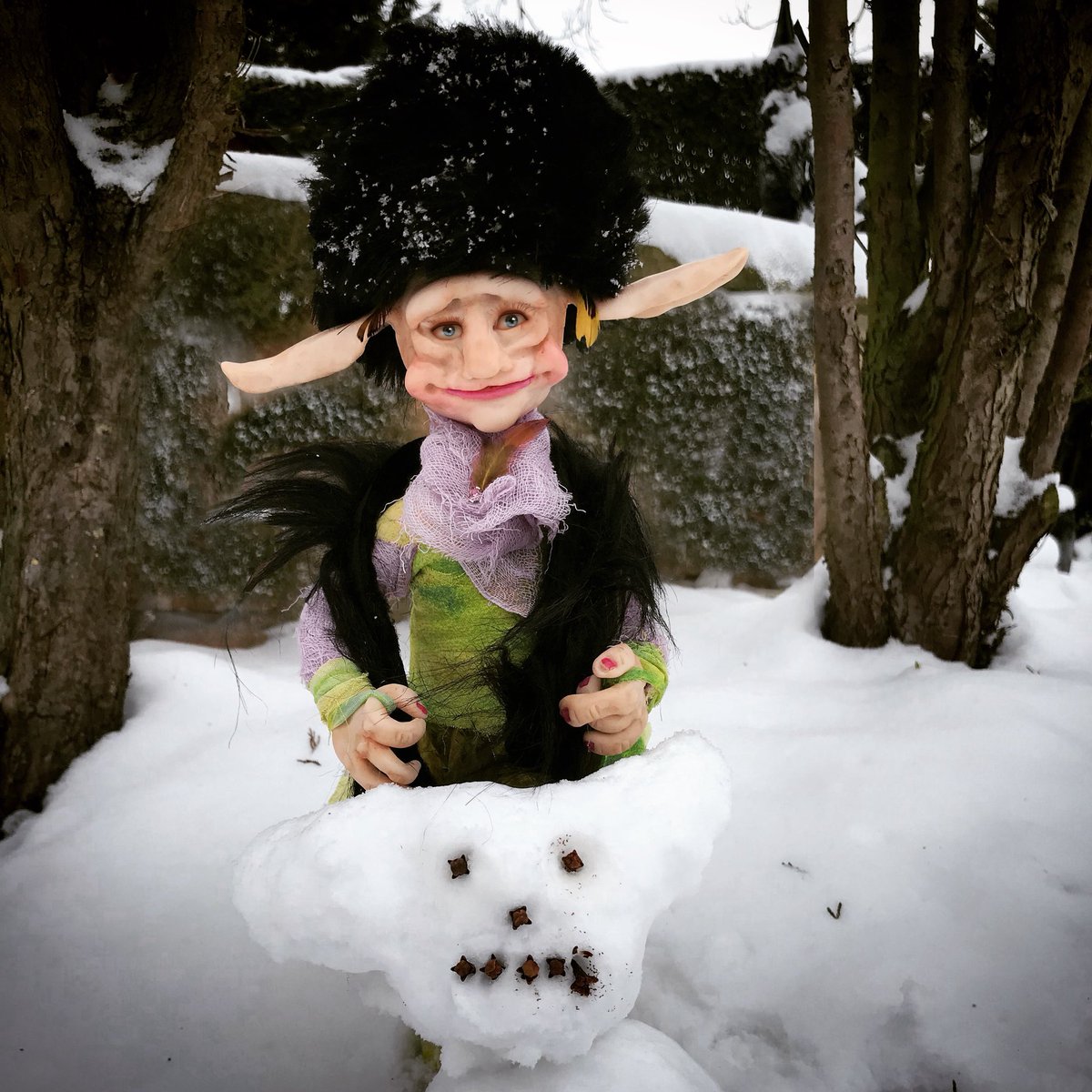Libby Rated proudly showed off her snortical snowman that she had built, and her new fluffy hat &amp; scarf #autismawareness #autismspectrum #autism #snowman #snowman⛄ #fluffyhead #fluffyhat #furhat #fauxfur #winter #winterhat #snowday #orticals #snowing #winterclothes
