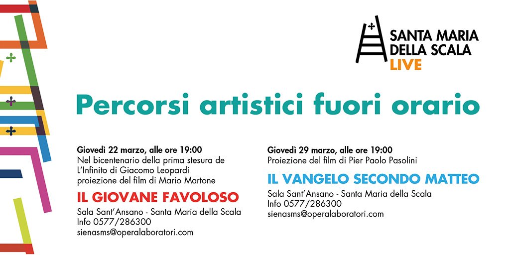 SMariaScala's tweet photo. Per i percorsi artistici fuori orario del #SantaMariaDellaScala arrivano 2 appuntamenti speciali dedicati al  #cinema. Appuntamento con #IlGiovaneFavoloso di Mario Martone e #IlVangeloSecondoMatteo di Pier Paolo Pasolini il 22 e il 29 marzo. 🎥 https://t.co/2zwzKP6aE4