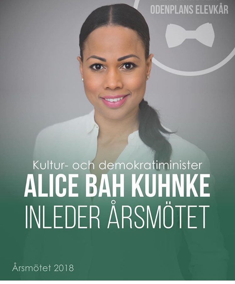 vroelevkar's tweet image. Med bara två dagar kvar till årsmötet presenterar vi stolt invigningstalaren - Alice Bah Kuhnke! 💚 #Elevkår