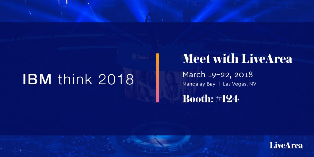 LiveArea's tweet image. We’re ready for #Think2018 ! Stop by our booth 124 tomorrow at 11:45 and again at 4:15 for our expert sessions and enter to win an Amazon Echo Dot! #WebSphereV9 #AI
