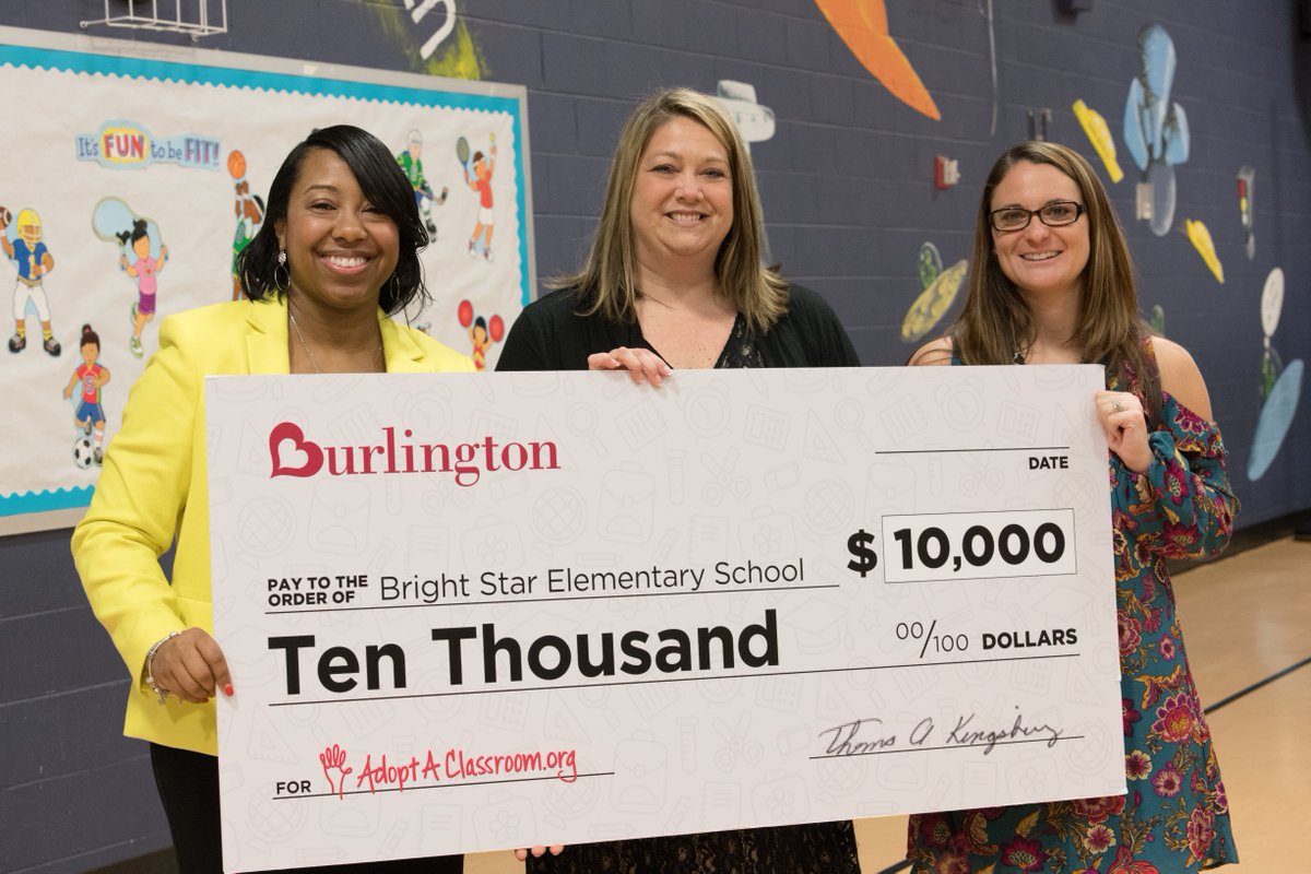 Thanks @Burlington & @Adopt_classroom for your $10K donation to Bright Start Elementary to help further our student's education! #BurlingtonLovesTeachers