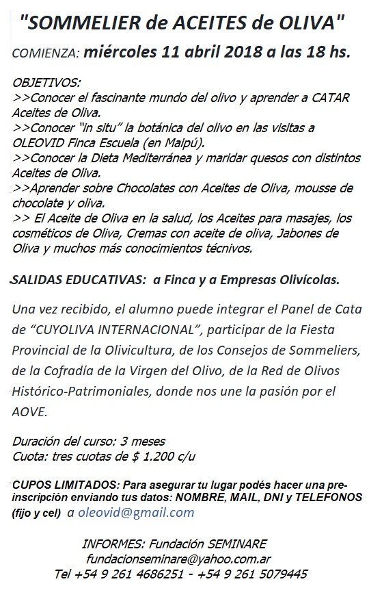 Inicia nuevo curso <a href="/CamaraOlivicola/">Camara Olivicola</a> <a href="/AOVE13/">Fundación Seminare</a> <a href="/stella_vannucci/">Stella Vannucci</a> <a href="/sandra_annaloro/">Marisa Annaloro</a> <a href="/veronicadupaus/">Veronica Dupaus</a>