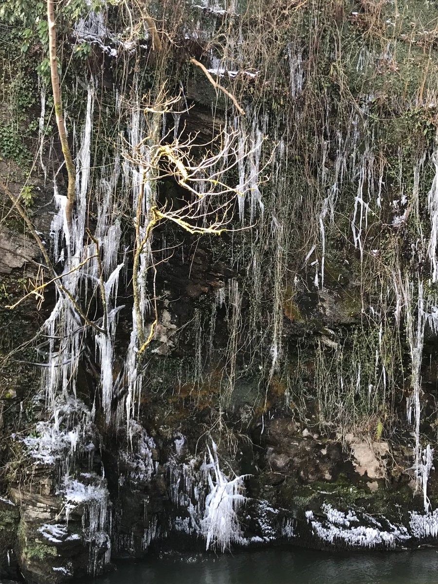 Icicle sculptures at Aberdulais today. 
Luckily the waterfall did freeze over but this icy display on the cliffside is a sight to see.