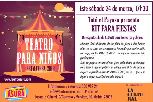 Un buen plan para este sábado día 24. #Totó regresa a #Madrid con un nuevo espectáculo infantil. ¡Vente con tú tropa! #madridconniños #quehacermadrid #clown