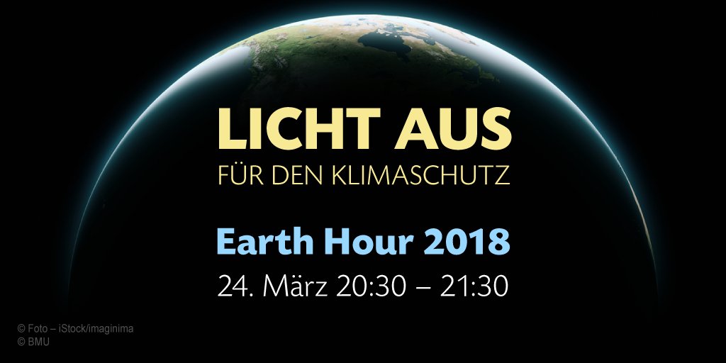 Am Samstag ist #EarthHour – auch wir sind dabei! An unseren Dienstgebäuden heißt es dann: Licht aus für den #Klimaschutz!  bmub.bund.de/VE85 mit <a href="/WWF_Deutschland/">WWF Deutschland</a> <a href="/earthhour/">Earth Hour Official</a> #EarthHour2018