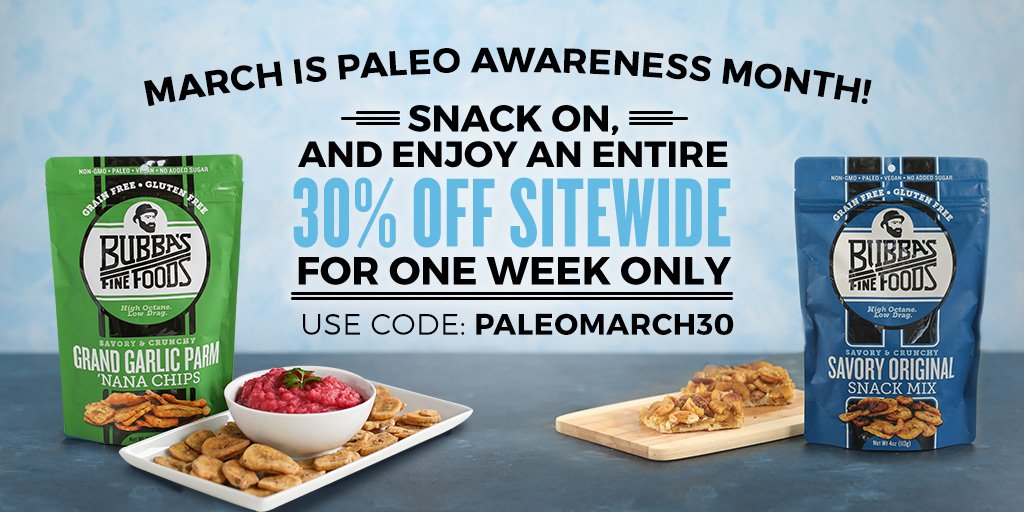 March is #Paleo Awareness Month! Snack on, and enjoy an entire 30% off SITEWIDE FOR ONE WEEK ONLY! Use code: PALEOMARCH30
Shop Now -->bit.ly/2FRZLkd #paleoawarenessmonth
