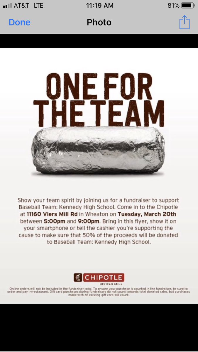 Support our Baseball Team! Come out March 20th from 5-9pm!