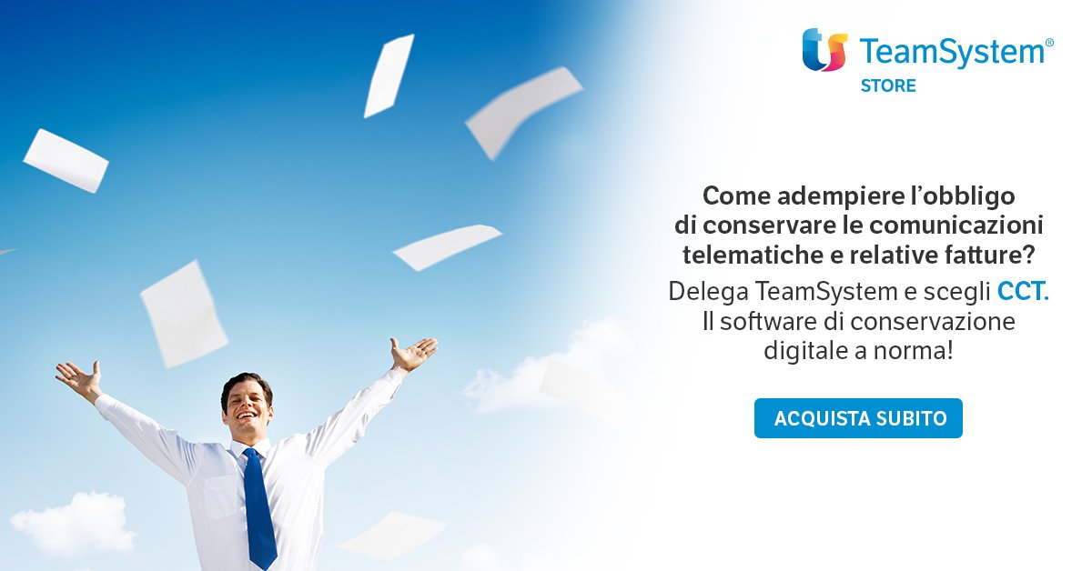 TeamSystemSTORE's tweet image. Pulizie di #primavera? Digitalizza il tuo studio e passa alla Conservazione Digitale con il software CCT.

teamsystem.com/store/conserva…

 #TeamSystemSTORE  #CCT