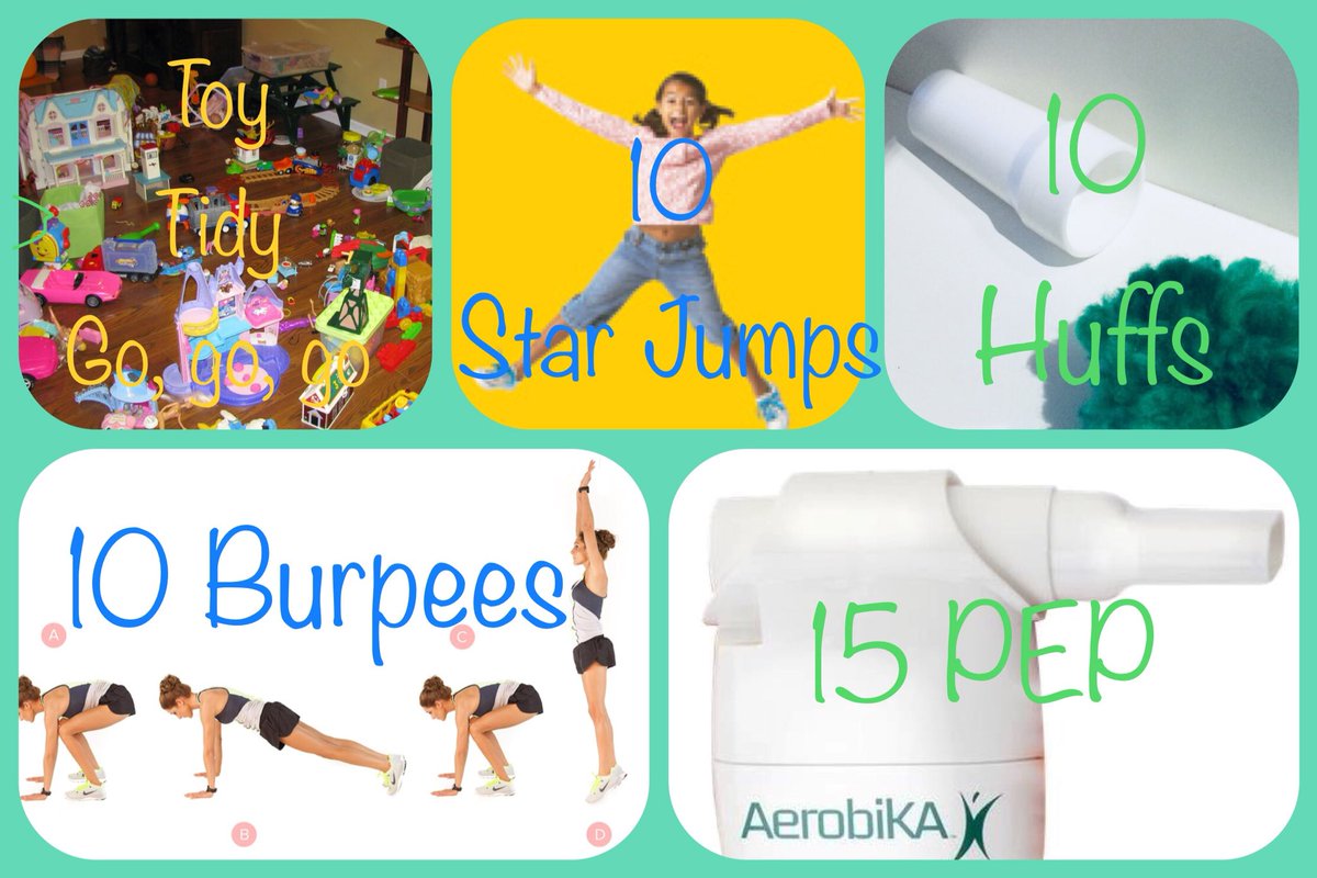 Toy pick up and Physio:
1️⃣2 Minute toy pick up
2️⃣10 Star jumps followed by huffs
3️⃣10 Burpees followed by 10 huffs
4️⃣15 PEP followed by 10 huffs
⭐️ Everyone joined in and had great fun.
⭐️ Great coughs and clearance
💫 For my kids to put the toys away🤞🏻