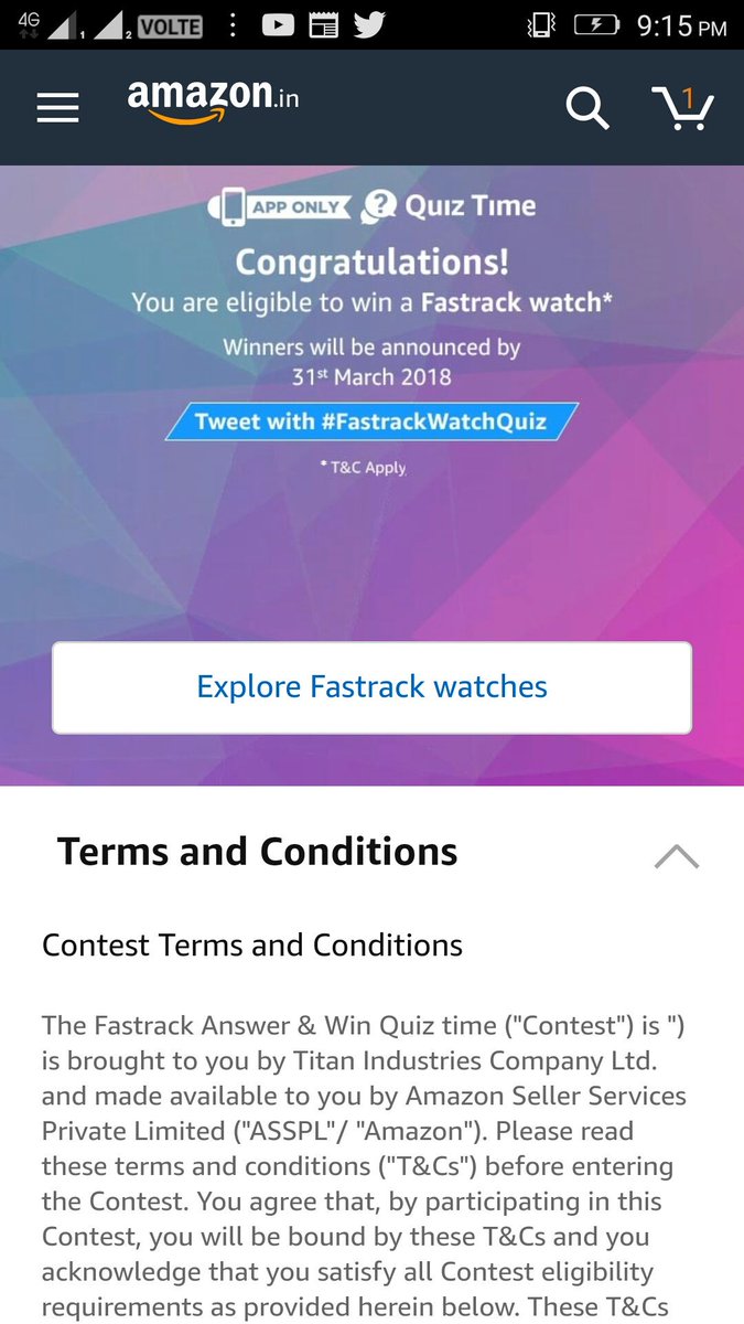 bhatt_taru02's tweet image. #FastrackWatchQuiz #AmazonGiveaway #AmazonAppQuiz #Amazonquiz #contestalert #Contest