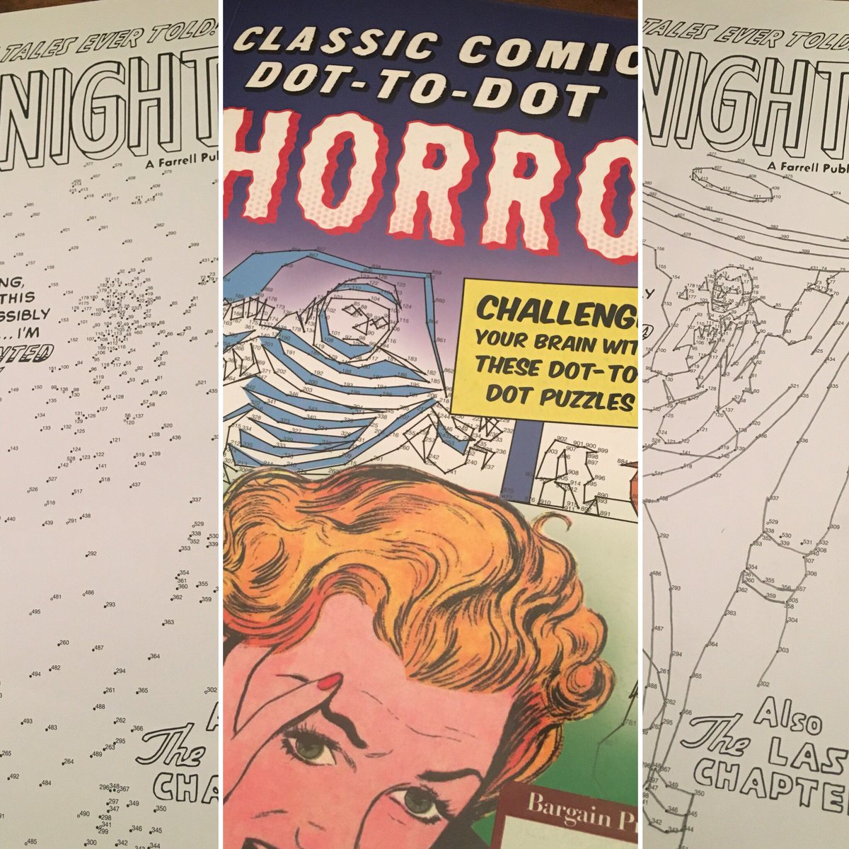 armchairsupes's tweet image. Found a couple of classic comic dot-to-dot books a few weeks ago (Horror and Sci Fi). Better than adult coloring books for stress relief. This is how I spent my Friday night. #oldgeek