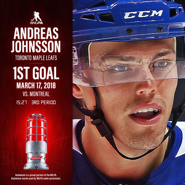 Nothing like a Saturday on <a href="/hockeynight/">Hockey Night in Canada</a> versus a storied rival to get the first goal of your NHL career! Congrats to Andreas Johnsson on a memorable milestone! #FirstGoal #ad