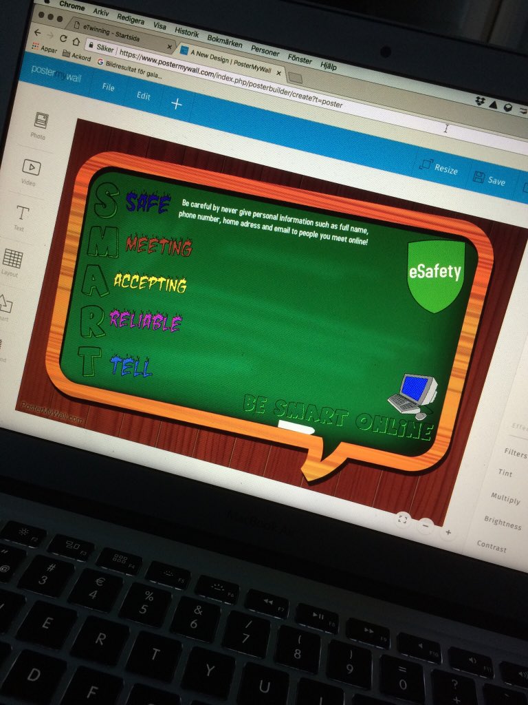 Working on the first task of the #etwinning learning event: eSafety in the teaching practice. Make a poster of online behaviour, using #postermywall 😃 #esafety #netiquette