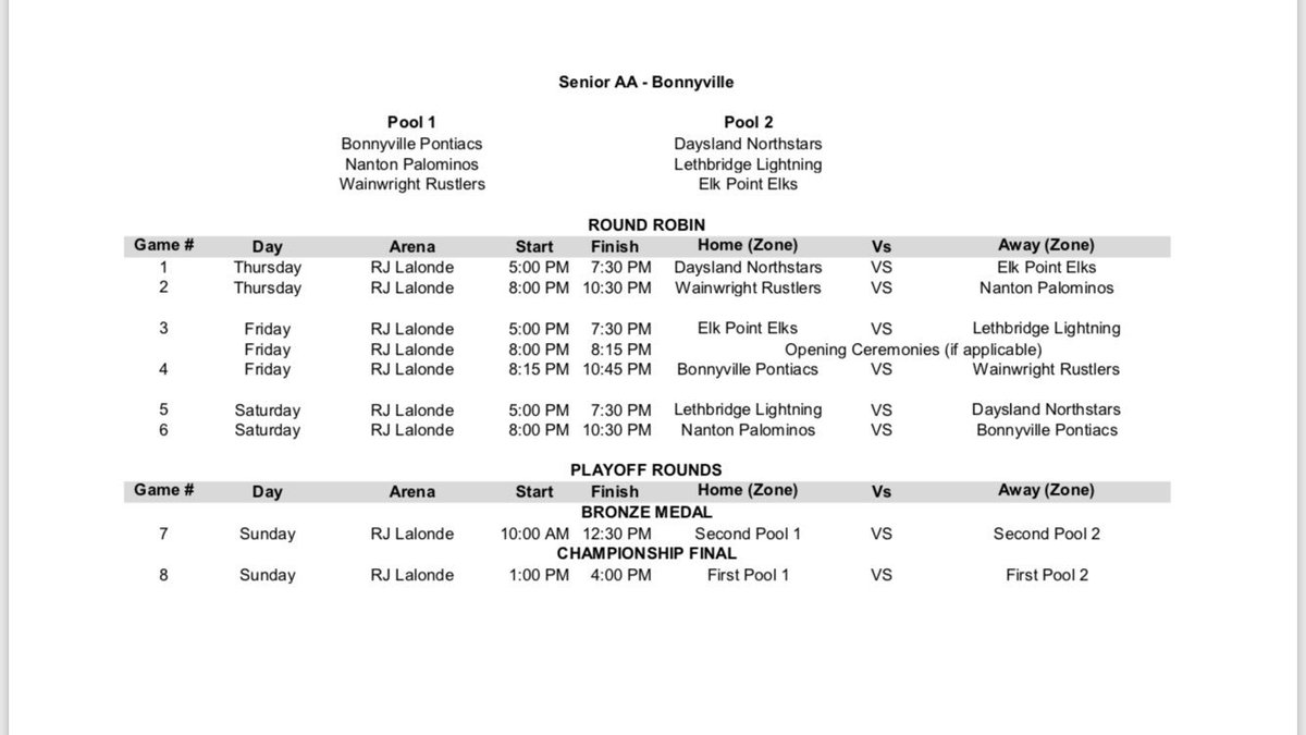 BonnSrPontiacs's tweet image. Here is the schedule for this weekend! #provs