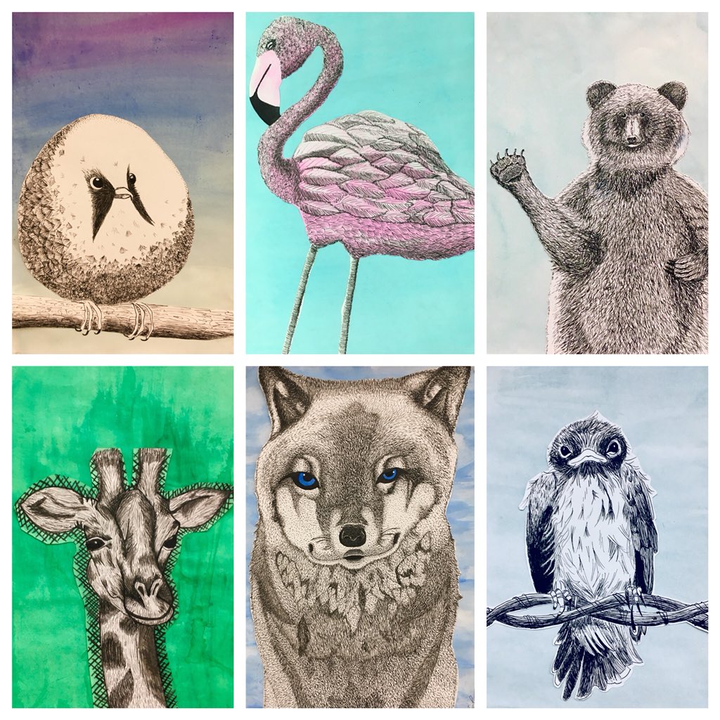 Art I did an amazing job creating fins, feathers and fur with old school dip pens and India ink! #JCartlife #JCStrong