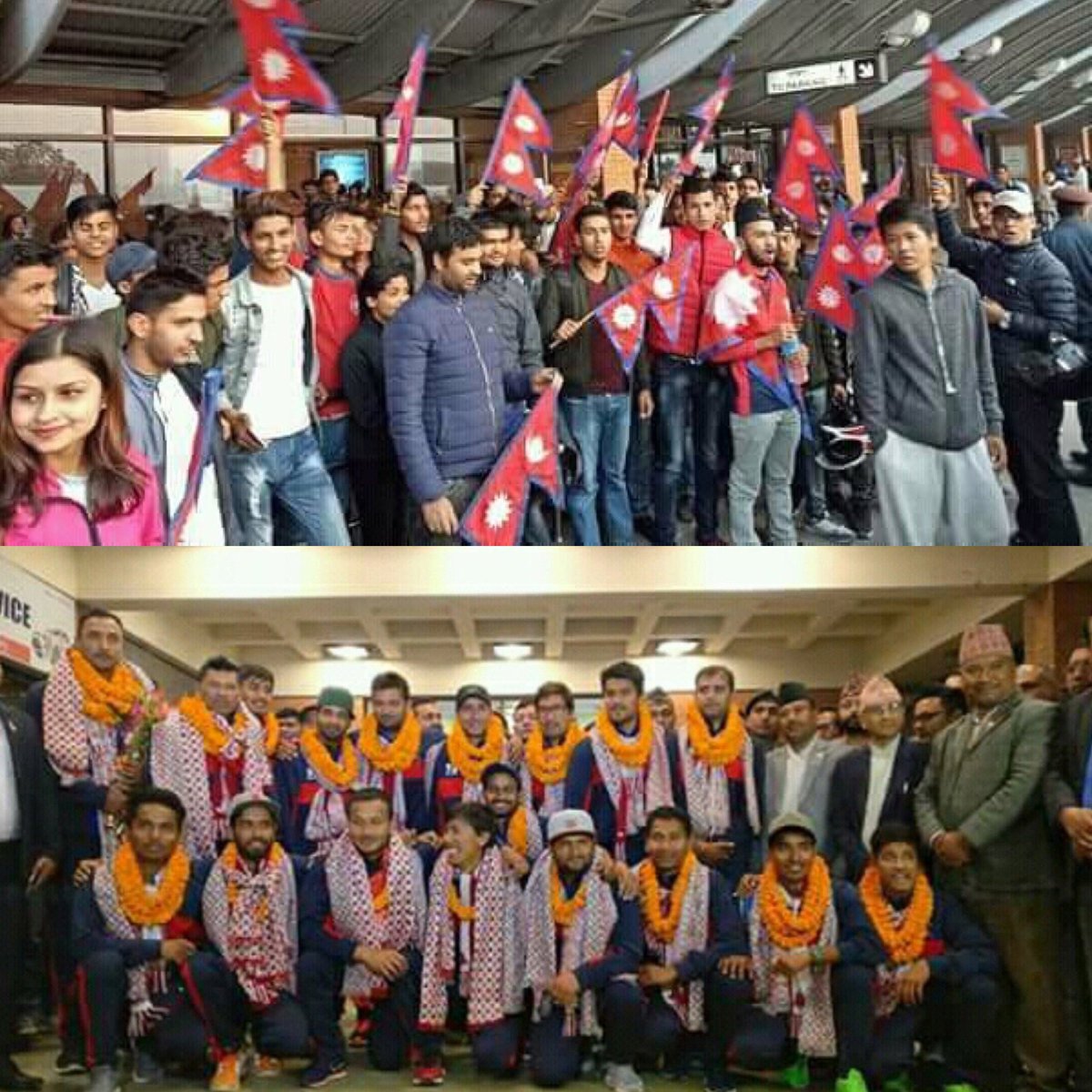 Hundreds of fans flocked to Tribhuvan International Airport overnight to welcome Nepal's cricket team home from #CWCQ, where they clinched ODI status.

✈️➡️ bit.ly/NepalHomecoming