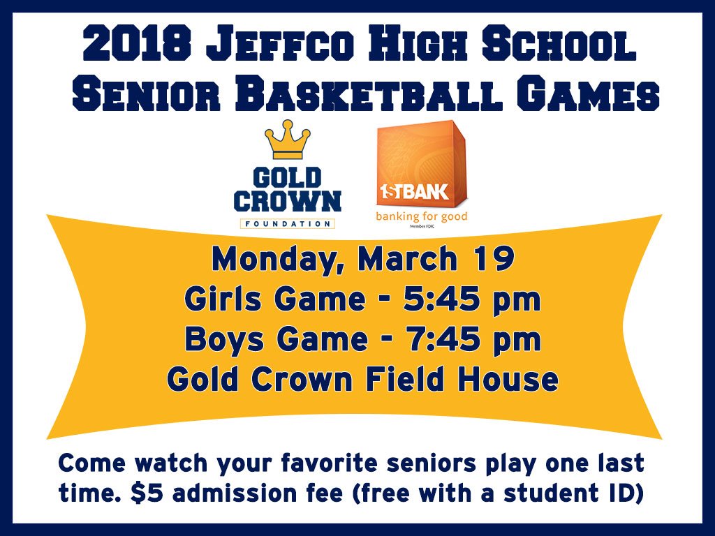 Join us for the inaugural <a href="/JeffcoAthletics/">Jeffco Athletics</a> High School Senior Basketball Games! Doors open at 5:00 pm!