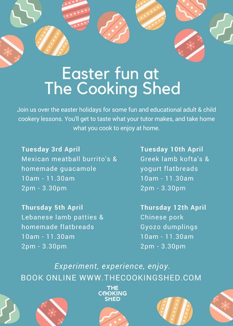 Learn to cook the world this Easter! Join us over the holidays for an adult &amp; child cookery lesson. Spaces must be booked in advance thecookingshed.com/adult-child