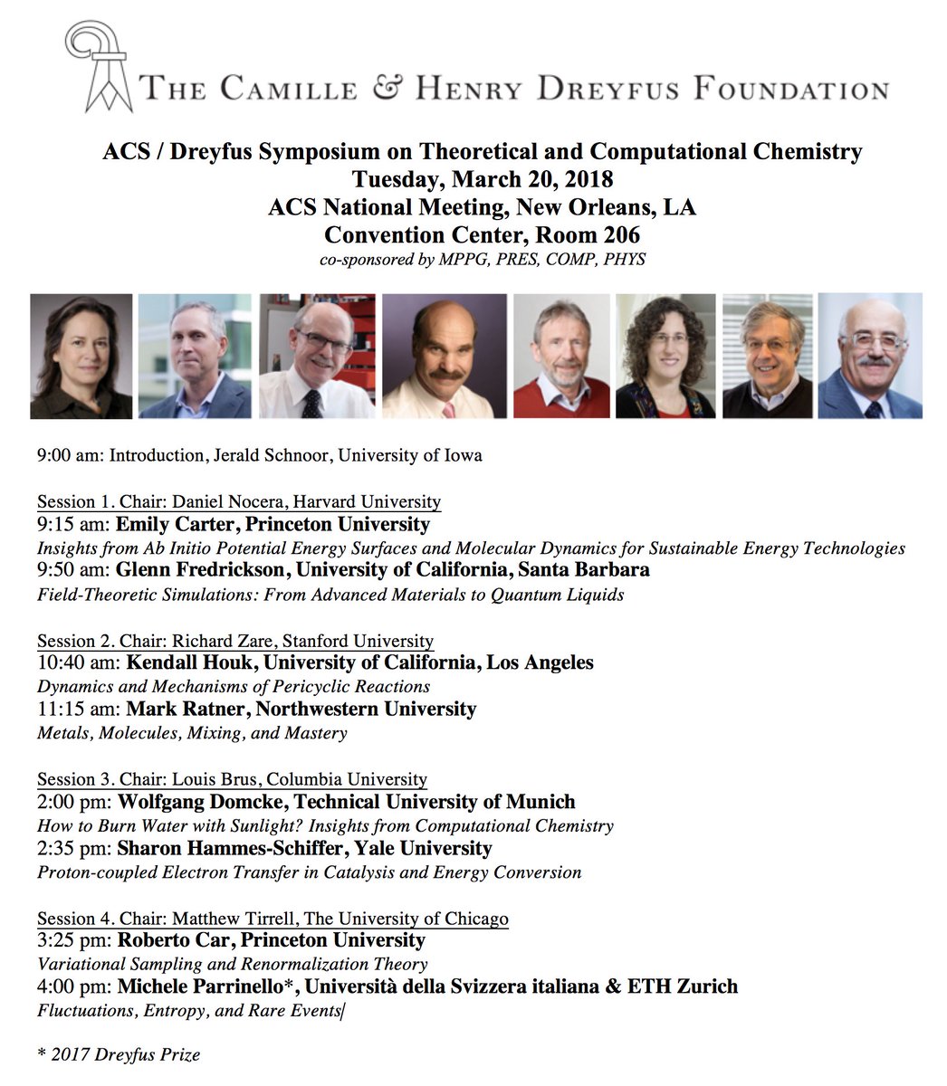 The Camille and Henry Dreyfus Foundation (@dreyfusfndn) on Twitter photo The Dreyfus Symposium on Theoretical & Computational Chemistry is tomorrow at #ACSNOLA. Distinguished speakers from <a href="/EPrinceton/">Princeton Engineering</a>, <a href="/UCSBChE/">UCSB ChE</a>, <a href="/uclachem/">UCLA Chem & Biochem</a>, <a href="/NUChemistry/">Northwestern Chemistry</a>, <a href="/TU_Muenchen/">TU München</a>, <a href="/Yale/">Yale University</a> / <a href="/ACSChemRev/">Chemical Reviews</a>, <a href="/PrincetonChem/">Princeton Chemistry</a>, <a href="/USI_INF/">USI Faculty of Informatics</a>, & <a href="/ETH_en/">ETH Zurich</a> See also goo.gl/nHW5x3 #compchem The Dreyfus Symposium on Theoretical & Computational Chemistry is tomorrow at #ACSNOLA. Distinguished speakers from <a href="/EPrinceton/">Princeton Engineering</a>, <a href="/UCSBChE/">UCSB ChE</a>, <a href="/uclachem/">UCLA Chem & Biochem</a>, <a href="/NUChemistry/">Northwestern Chemistry</a>, <a href="/TU_Muenchen/">TU München</a>, <a href="/Yale/">Yale University</a> / <a href="/ACSChemRev/">Chemical Reviews</a>, <a href="/PrincetonChem/">Princeton Chemistry</a>, <a href="/USI_INF/">USI Faculty of Informatics</a>, & <a href="/ETH_en/">ETH Zurich</a> See also goo.gl/nHW5x3 #compchem