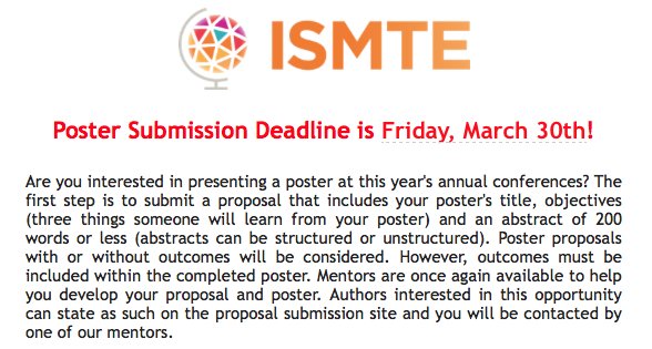 wkrank1's tweet photo. Deadline approaching for the @ISMTE poster contest. Managing and Technical Editors - check this out.  https://t.co/x8vA72iYTF https://t.co/HJHGa2c2Xt