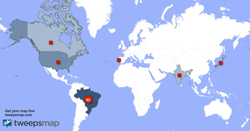 Meus seguidores são de Brasil(91%),EUA(5%),Canadá(1%) tweepsmap.com/!GatinhaMCPE