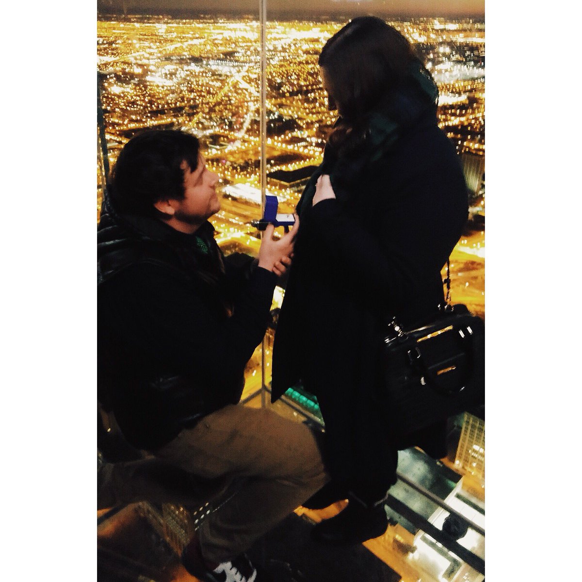 At 103 stories up in the air on a day that I didn’t think could be any more spectacular, Alex proposed and I said yes. 🤗 I cannot wait to go on so many more adventures together for the rest of forever 💚🇮🇪☘️😍💍 #chicagoengagement #skydeckchicago #StPaddysDay #willistower