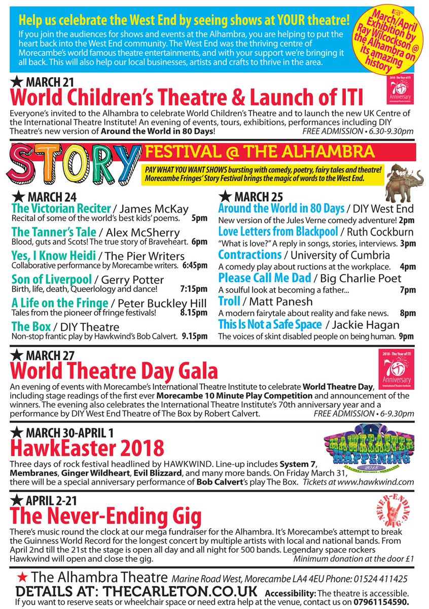 MorecambeFringe's tweet image. Hi Morecambe Fringe here! We have some comedy events coming up at The Alhambra in Morecambe. Could you retweet our flyer to your followers please?
@LA1comedyclub Thank you!!