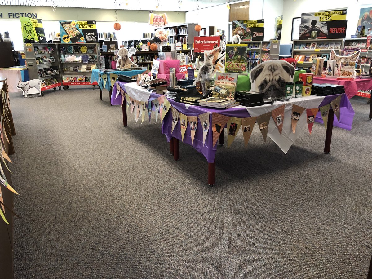 ArthursMedia's tweet photo. Come find a purr-fect book at our Funny Pets Book Fair - we’ve got some dog-gone good choices! Open today through Tuesday, March 27th. #bamsknights https://t.co/r6sYDv9Ghl
