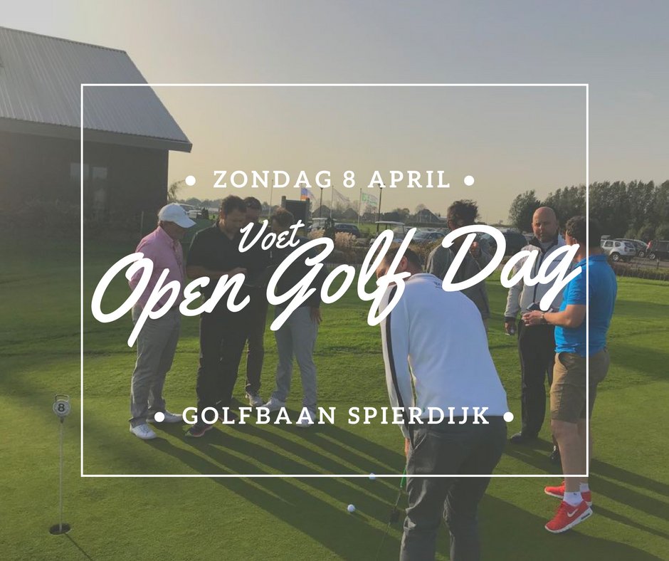 Kom je 8 april ook naar onze Open Golf Dag in Spierdijk? Gratis golfclinics, wedstrijden, wandelingen en gratis voetgolfen. Een greenfee (incl. lunch of diner) kost maar € 29,95 en je maakt kans op een half jaar gratis golfen! Kijk voor de ins en outs op golfbaanspierdijk.nl/opengolfdag