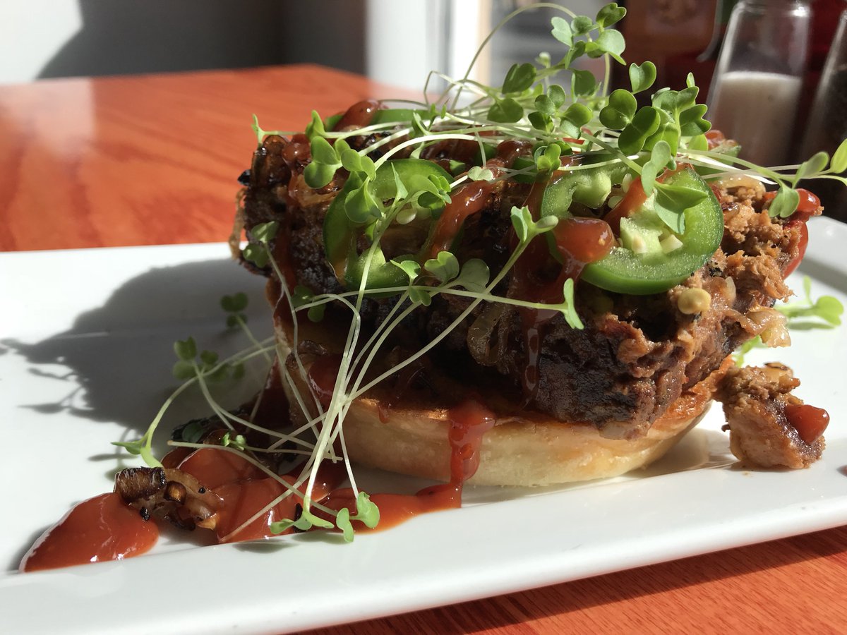 BurgerStandSF's tweet photo. Meatloaf Sandwich! A house made carnitas, chorizo and beef, green chile meatloaf. Topped with caramelized shallots, sliced jalapenos, brocolli micro greens from @urbanrebelfarms and our famous @BloodyMariaMix barbecue sauce, served open face on a brioche bun from @chocolatemaven https://t.co/4EqYKJn4q3