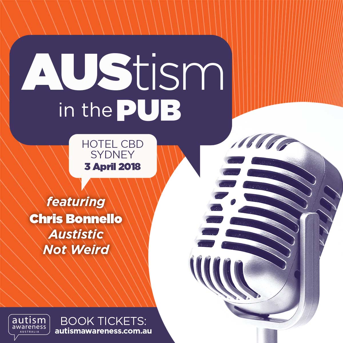 Only 2 weeks to go until AUStism at the Pub with the wonderful Chris Bonnello of @AutisticNW.  In his first visit to Aus Chris will share his experience of growing up on the autism spectrum, the highs the lows &amp; his advice. Tickets are limited! Book today bit.ly/2FB4IRK