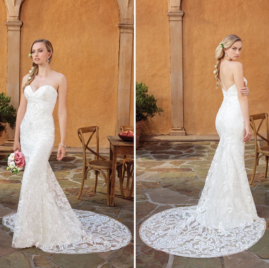 The #GownoftheWeek is strapless, sweetheart and stunning! #Style2326 Darby offers heavily embroidered lace atop stretch georgette, with intricate beadwork all over. Click (bit.ly/GOTW-Style2326) to learn more about Darby. #CasablancaBridal #CasablancaBride #CelebrateForever