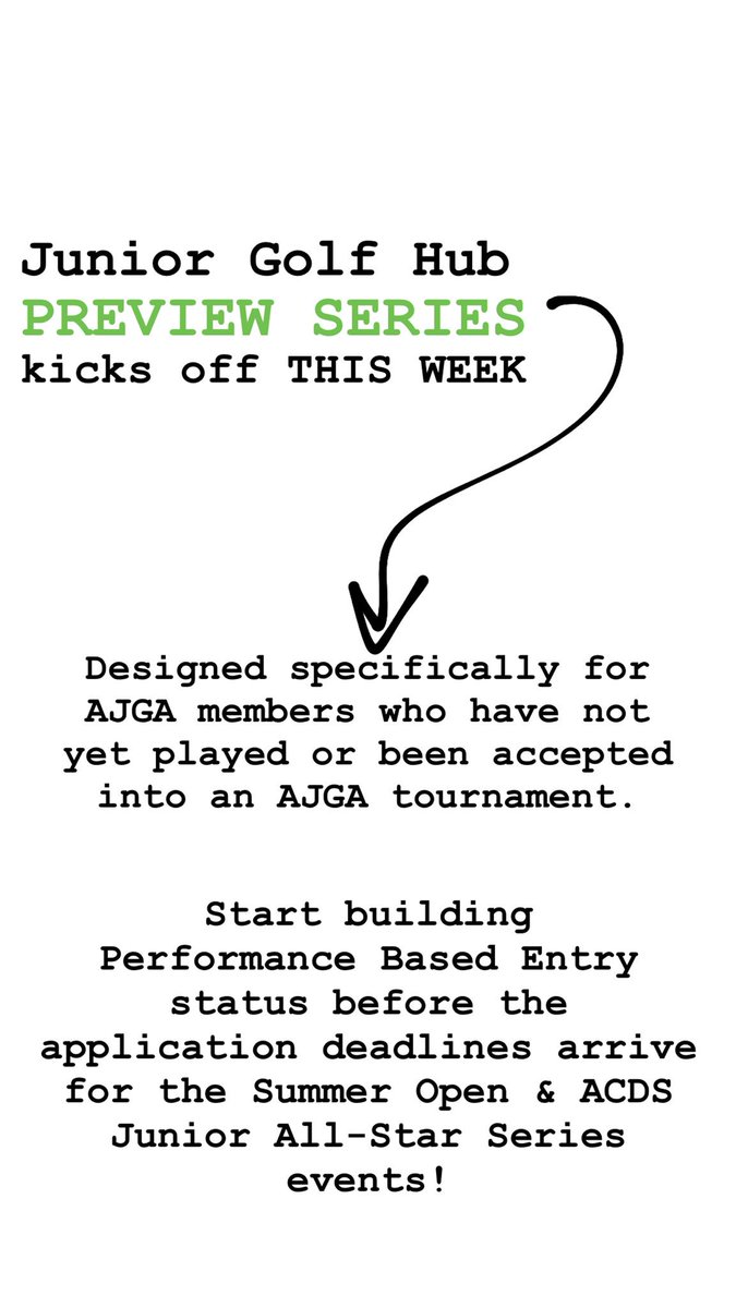 JuniorGolfHub's tweet photo. JGH Preview Series starts THIS WEEK!
@AJGAGolf #JuniorGolfHub #TheHub #PreviewSeries #JuniorGolf #AJGA https://t.co/aXnaQlyBoa