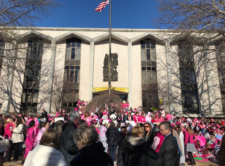 tfrance23's tweet photo. I am so proud of my sisters today for standing up for what we believe in! We do not enter that building until she does!!! #pinkshoepower #onlyMANNweneed https://t.co/7l7zQwOhHn