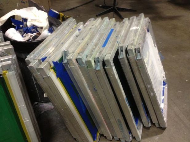 You know it's been a busy day of #screenprinting when you've got a stack of screens to clean.