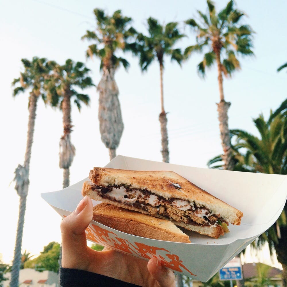 #behold: the #smore #melt!! Available on the #foodtrucks in #LA and the #NEW #brickandmortar #restaurant in #IslaVista #SantaBarbara grilledcheesetruck.com #food #fun #LA #NY #SB #UCSB #nutella #marshmallows #grahamcrackers #perfect #SoCal