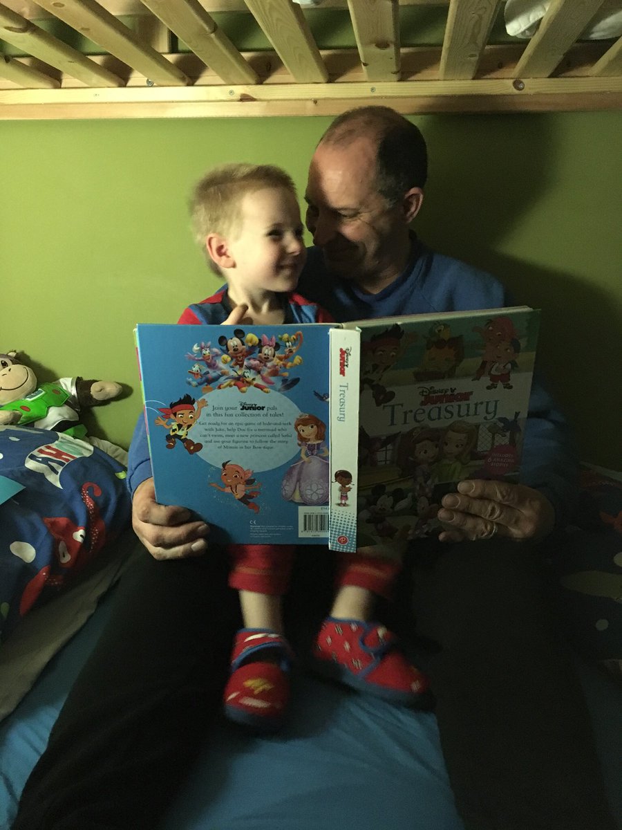 Hadley reading the ‘Disney Junior Treasury’ with Daddy that he brought home from nursery. 🌈 <a href="/monteneynursery/">Monteney Nursery</a> #100bookchallenge