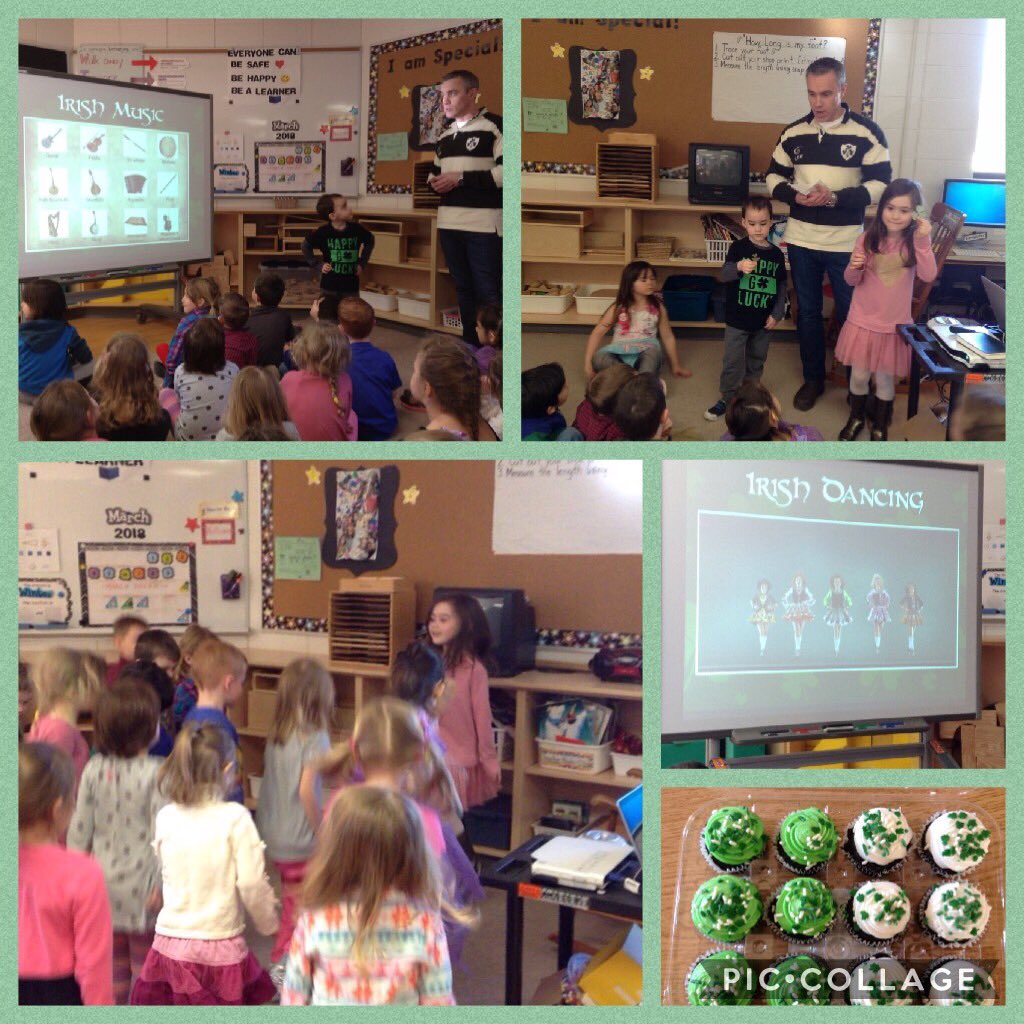 NAM_Room14's tweet photo. Greg came in today to teach us about Ireland!  We learned about castles, the beautiful lands, and leprechauns.  We learned some neat Gaelic words, about Irish music and did some Irish dancing! We had a yummy treat and received clovers for good luck! Thanks again, Greg! 🍀 https://t.co/0D6UdCtEyF