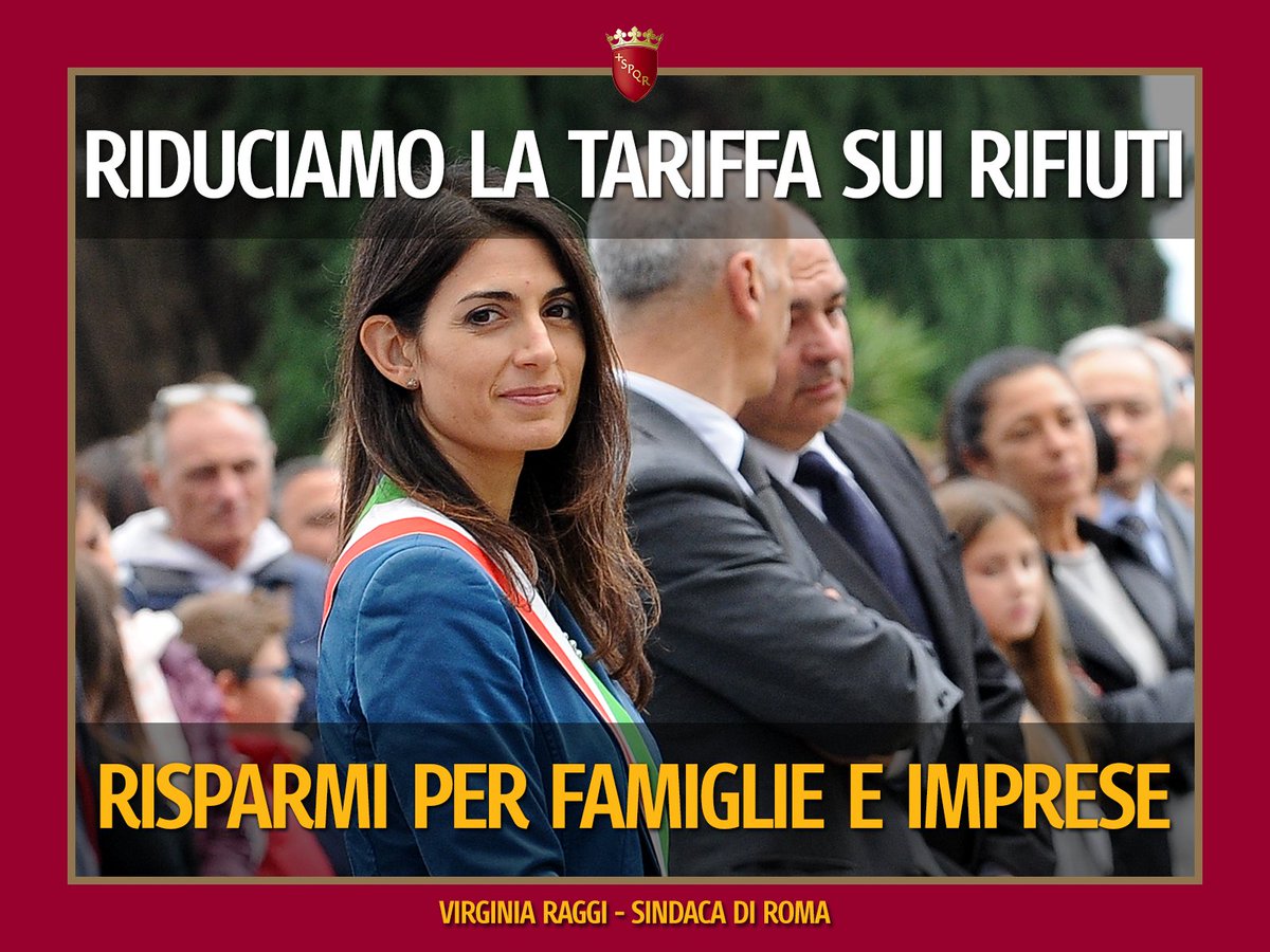 virginiaraggi's tweet photo. Voglio darvi una bella notizia: abbiamo deciso di diminuire la tassa sui rifiuti. 
Per il 2018 famiglie e imprese avranno una risparmio in bolletta: https://t.co/6YGLabov1o https://t.co/Cavxk0SKTf
