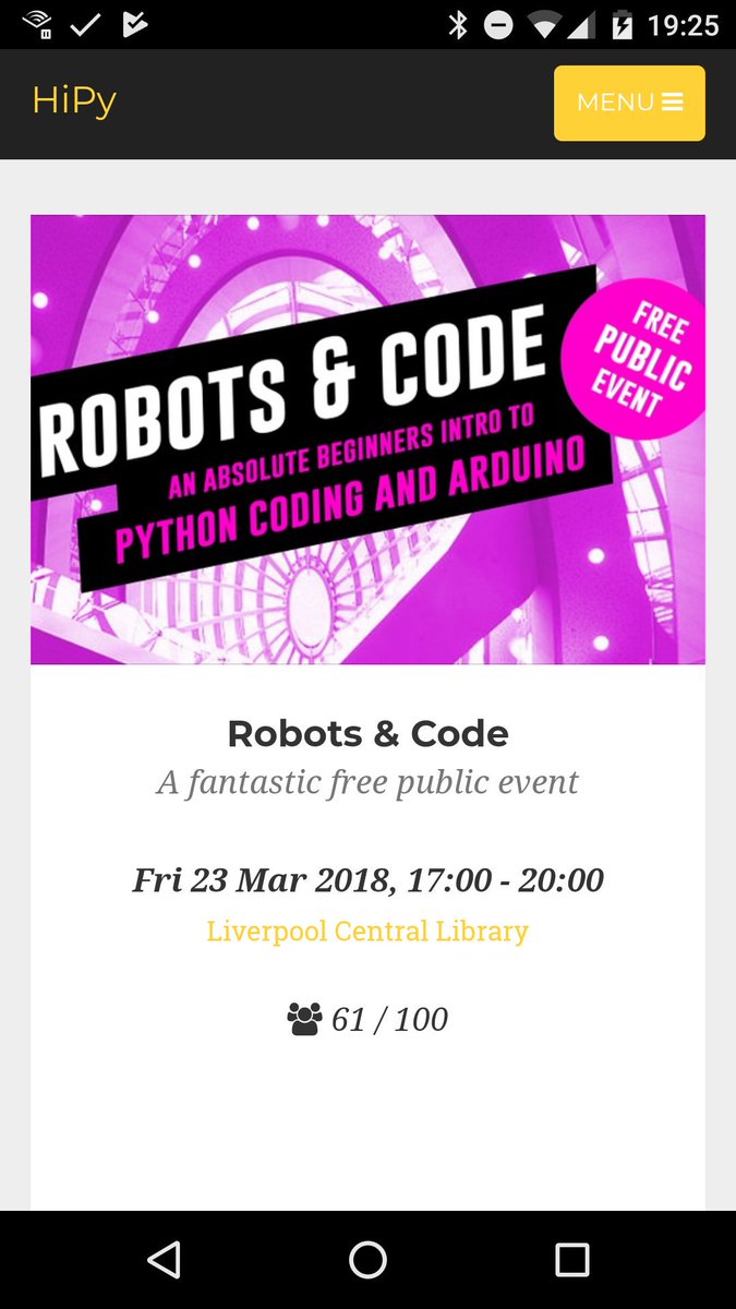 hipyliv's tweet image. Just passed 60 signups for #RobotsAndCode. It's going to be big! Come and join us at Liverpool Central Library this Friday 5 - 8 pm. Sign-up now at hipy.uk. @Liverpoollib @LivUni @liv_IDEA