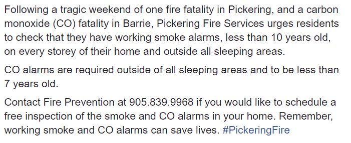 Important message from our Fire Services Department - pickering.ca/fire https://t.co/UjdHWVA76f