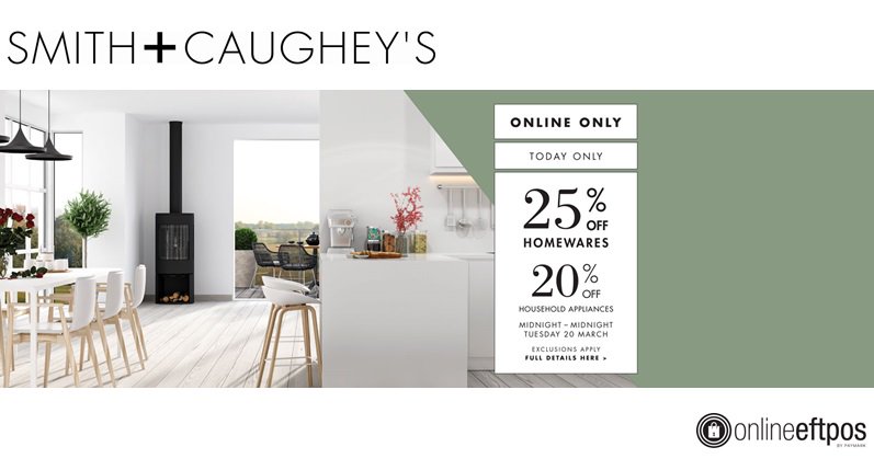 NZSounds's tweet photo. 25% Off Homewares ONLINE TODAY
@SmithandCaughey!
Don't want to share card or bank login details on the web?
Pay with #OnlineEFTPOS and @ASBBank Mobile
- #SecureFastEasy
https://t.co/tPRbjl3xp1 https://t.co/FqtIsQnoEF
