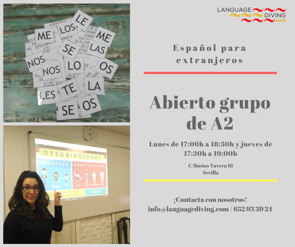LanguageDiving's tweet image. Curso extensivo de español nivel A2 en Language Diving. Lunes de 17:00h a 18:30h y jueves de 17:30h a 19:00h, en calle Bustos Tavera 16. ¡Reserva tu plaza! #Spanish #spanishcourses #sevilla #enjoylanguages #culture #springiscoming #ErasmusPlus #erasmus #ErasmusPro