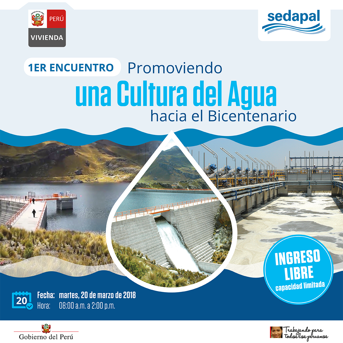 Mañana es el 1er. Encuentro "Promoviendo una Cultura del Agua hacia el Bicentenario" #JuntosPorElAgua en el marco del #DíaMundialDelAgua 💧. Participa e invita a tus amigos. El ingreso es libre ► goo.gl/EPkbyK