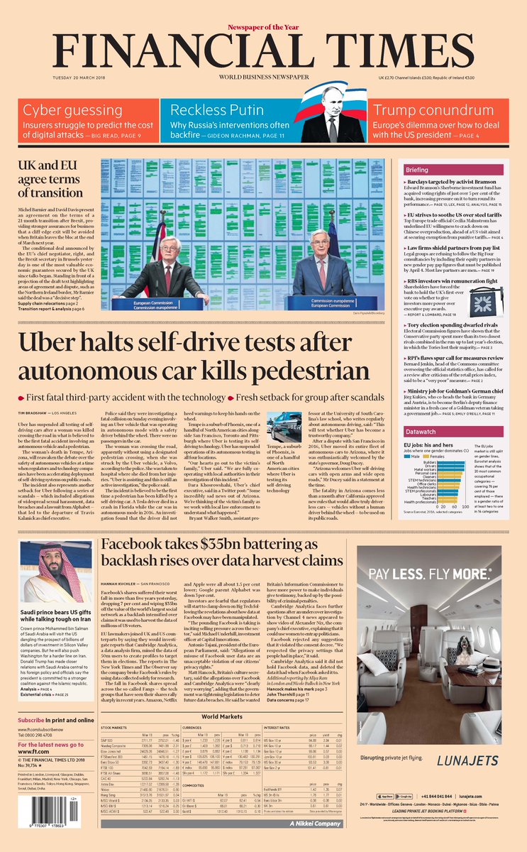 FinancialTimes's tweet photo. Just published: front page of the Financial Times, London edition, Tuesday 20 March
https://t.co/cERLOYD6EC https://t.co/5TZFgaSZBw